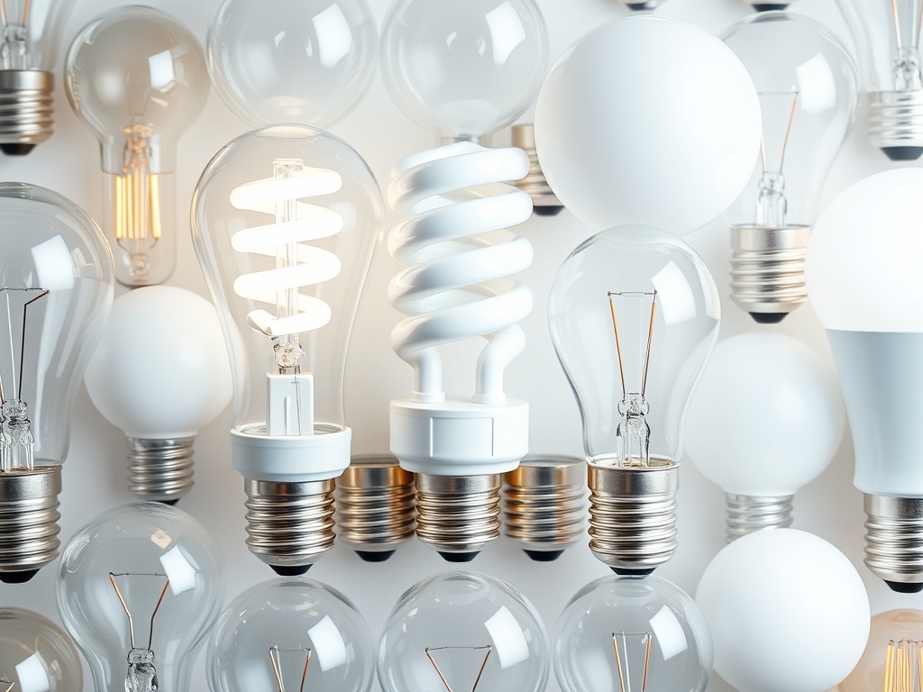 다양한 밝기의 전구들이 나란히 배열되어 빛의 강도를 비교하는 모습
